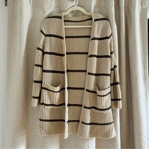 Chic Striped Beige and Olive Green Cardigan